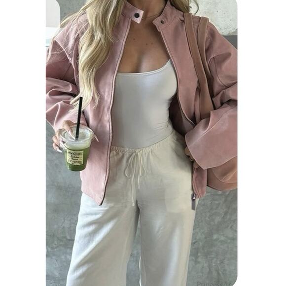 Vintage Blush Pink 100% Suede Leather Jacket Patina Small - Picture 10 of 13